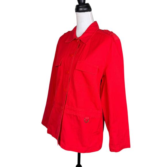 Josephine Chaus Cherry Red 100% Cotton Sport Long Sleeve Casual Utility Jacket - Picture 4 of 13